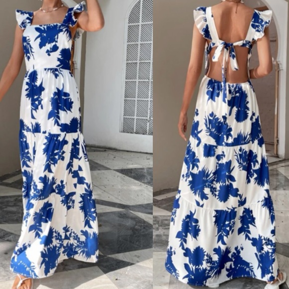 Dresses & Skirts - Boho floral print cutout open back maxi dress